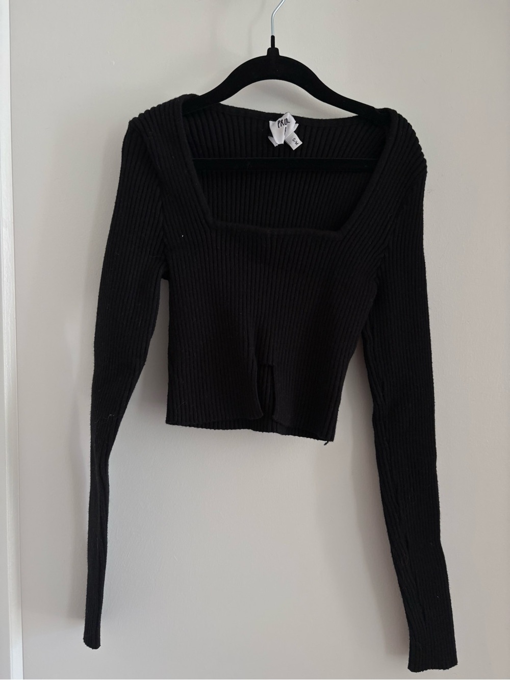 Princess Polly Black Ribbed Square-Neck Long Sleeve Top